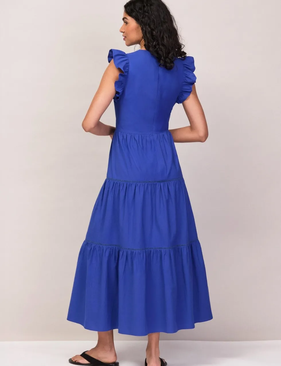 Pure Cotton V-Neck Midaxi Tiered Dress
