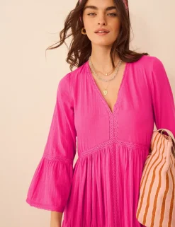 Pure Cotton V-Neck Midi Beach Dress