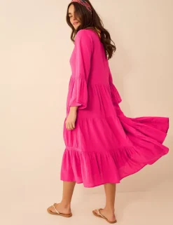 Pure Cotton V-Neck Midi Beach Dress