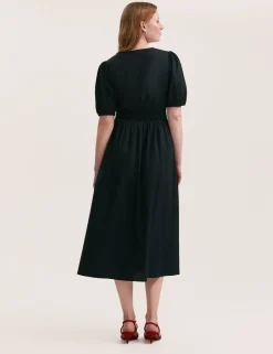 Pure Cotton V-Neck Midi Tea Dress
