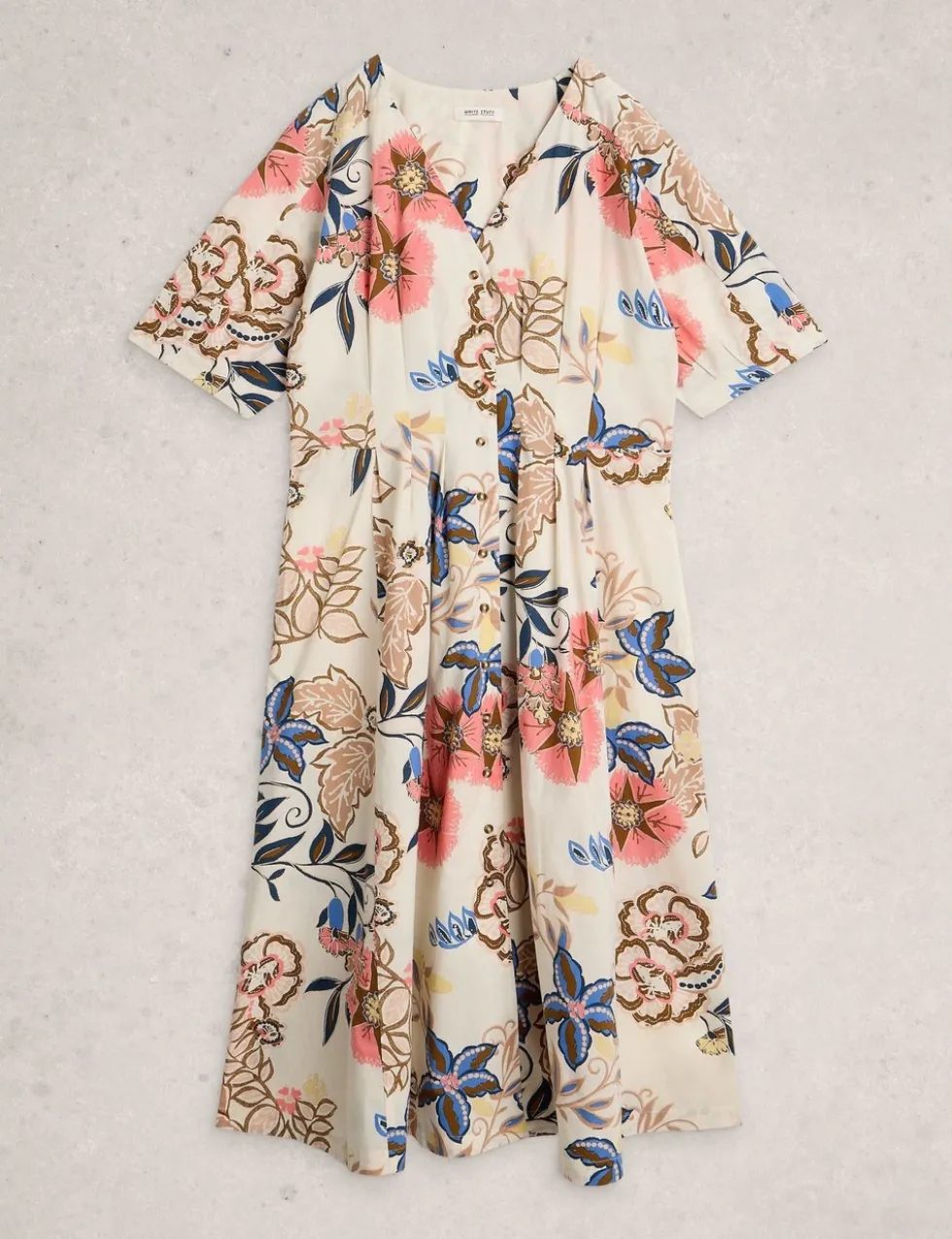 Pure Cotton V-Neck Midi Waisted Dress