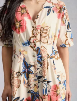 Pure Cotton V-Neck Midi Waisted Dress