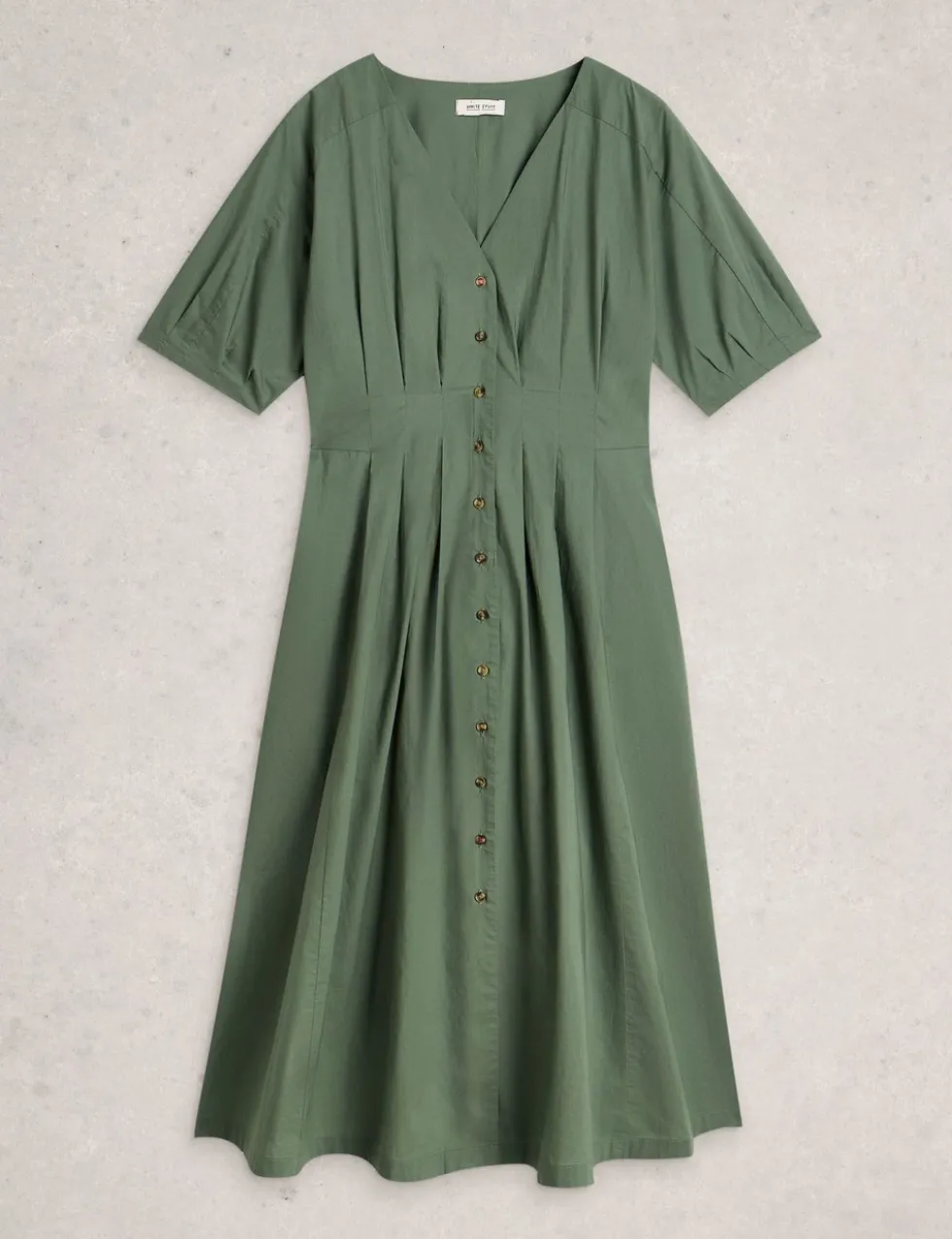 Pure Cotton V-Neck Midi Waisted Dress