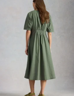 Pure Cotton V-Neck Midi Waisted Dress