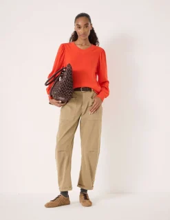 Pure Cotton V-Neck Puff Sleeve Top