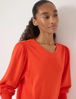 Pure Cotton V-Neck Puff Sleeve Top