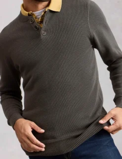 Pure Cotton Waffle Henley Jumper
