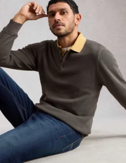 Pure Cotton Waffle Henley Jumper