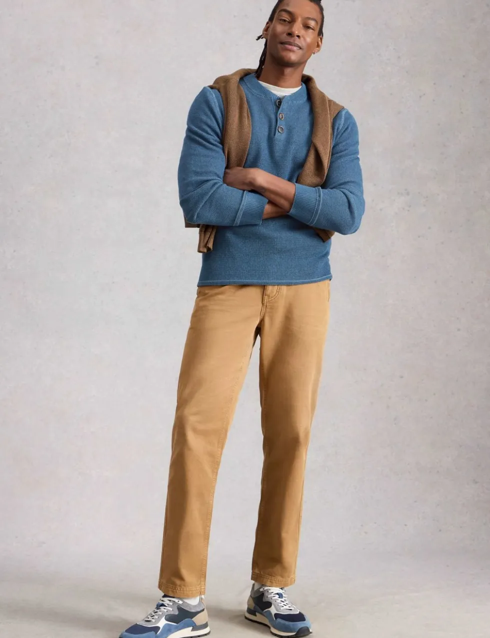 Pure Cotton Waffle Henley Jumper