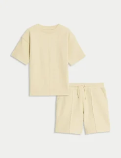 Pure Cotton Waffle T-Shirt and Shorts Set (2-8 Yrs)