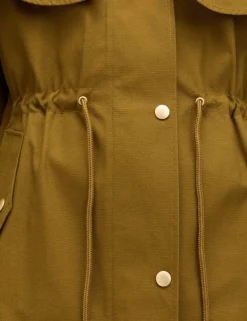 Pure Cotton Waisted Collared Cape Coat