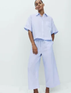 Pure Cotton Woven Stripe Collared Pyjama Top