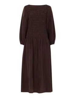 Pure Cupro Checked Midi Shirred Dress