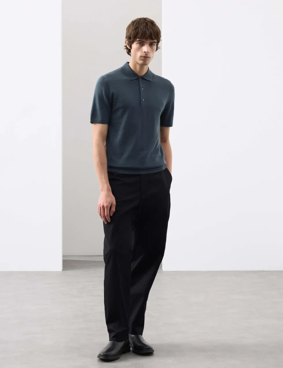 Pure Extra Fine Merino Wool Knitted Polo Shirt