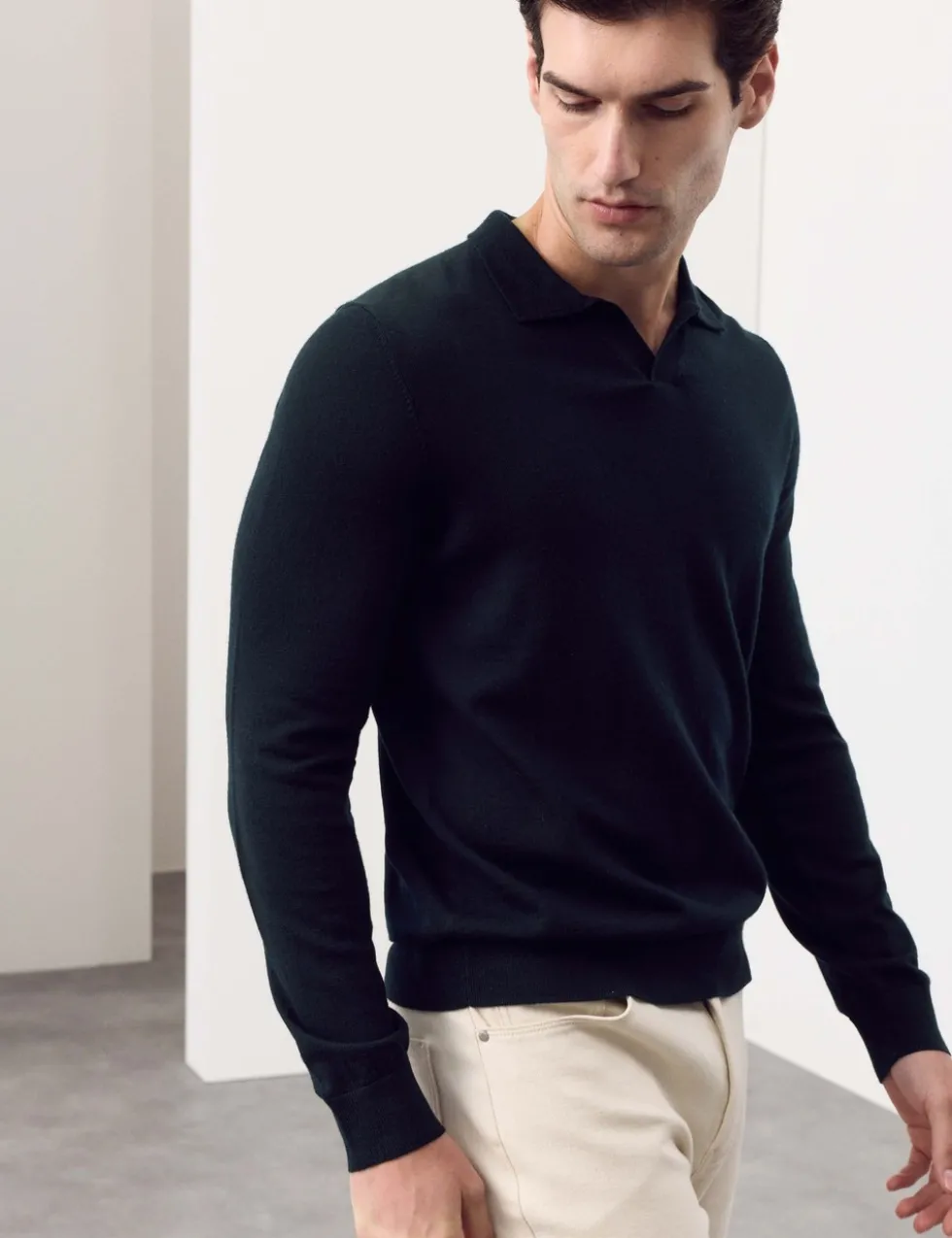 Pure Extra Fine Merino Wool Knitted Polo Shirt