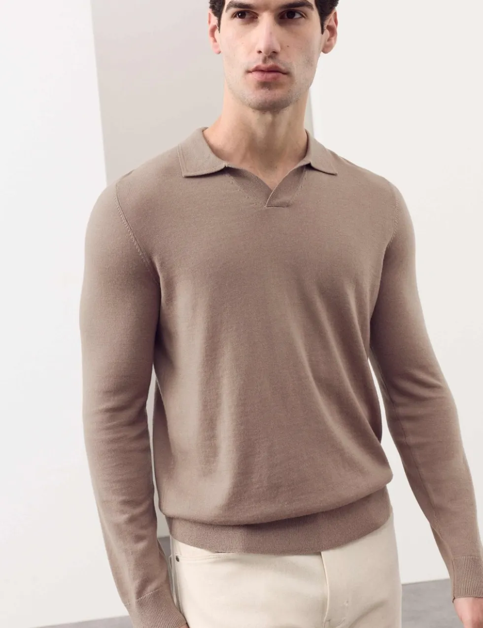 Pure Extra Fine Merino Wool Knitted Polo Shirt