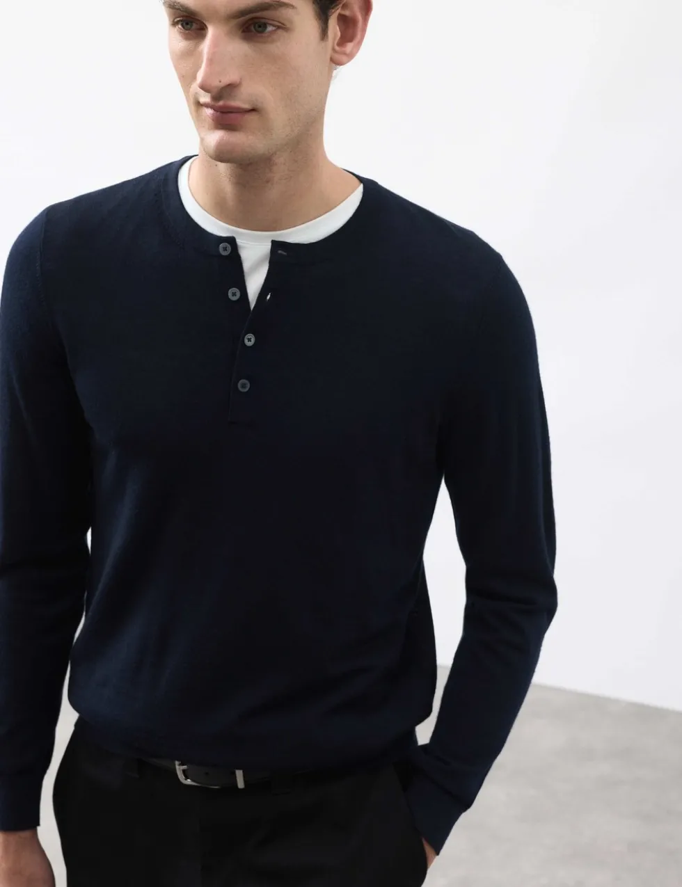Pure Extra Fine Merino Wool Henley Jumper