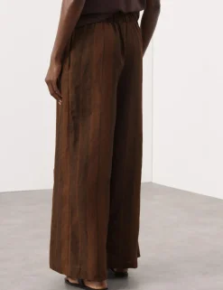 Pure Flax Linen Striped Wide Leg Trousers