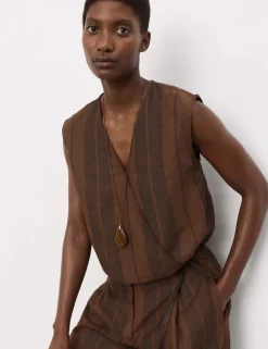 Pure Flax Linen Striped Wrap Top