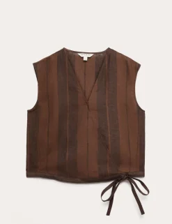 Pure Flax Linen Striped Wrap Top