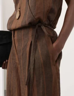 Pure Flax Linen Striped Wrap Top