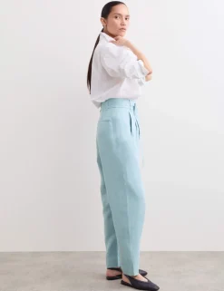 Pure Linen Belted Barrel Leg Trousers