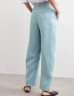 Pure Linen Belted Barrel Leg Trousers