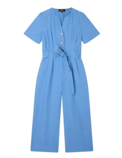 Pure Linen Belted Cropped Jumpsuit