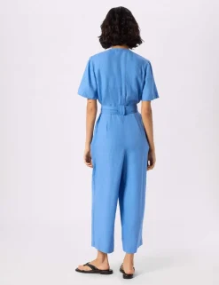 Pure Linen Belted Cropped Jumpsuit