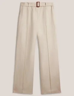 Pure Linen Belted Wide Leg Trousers