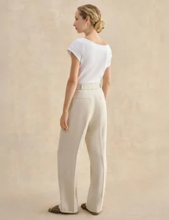 Pure Linen Belted Wide Leg Trousers