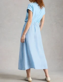 Pure Linen Button Front Midi A-Line Skirt