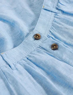 Pure Linen Button Front Midi A-Line Skirt