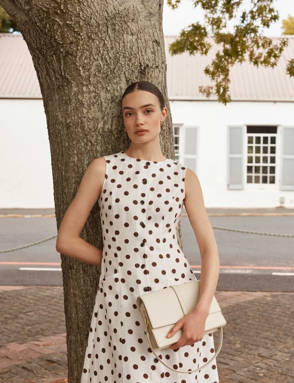 Pure Linen Button Through Midi Waisted Dress