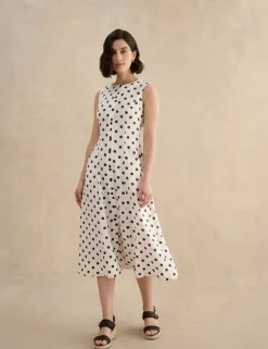 Pure Linen Button Through Midi Waisted Dress