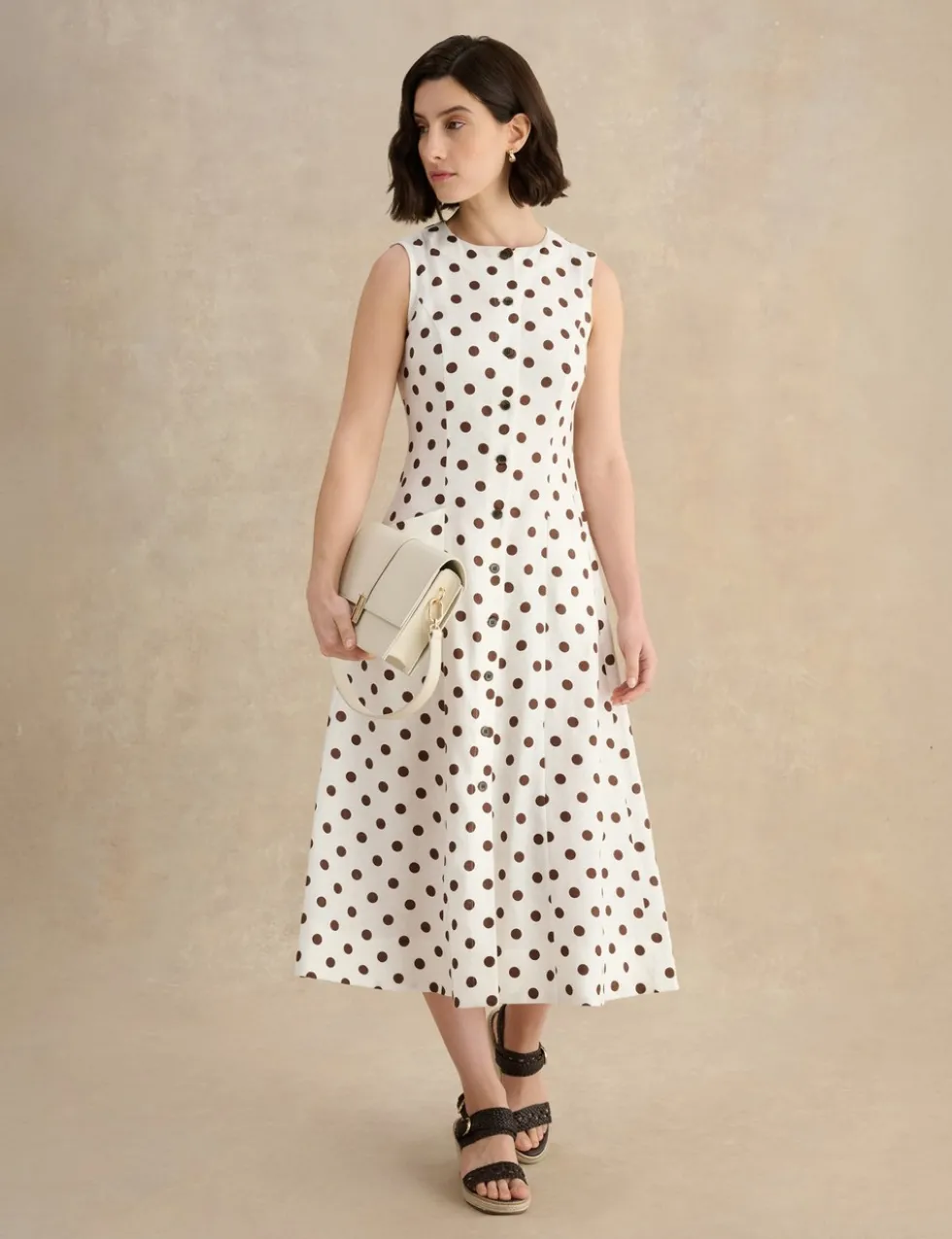 Pure Linen Button Through Midi Waisted Dress