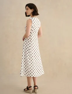 Pure Linen Button Through Midi Waisted Dress
