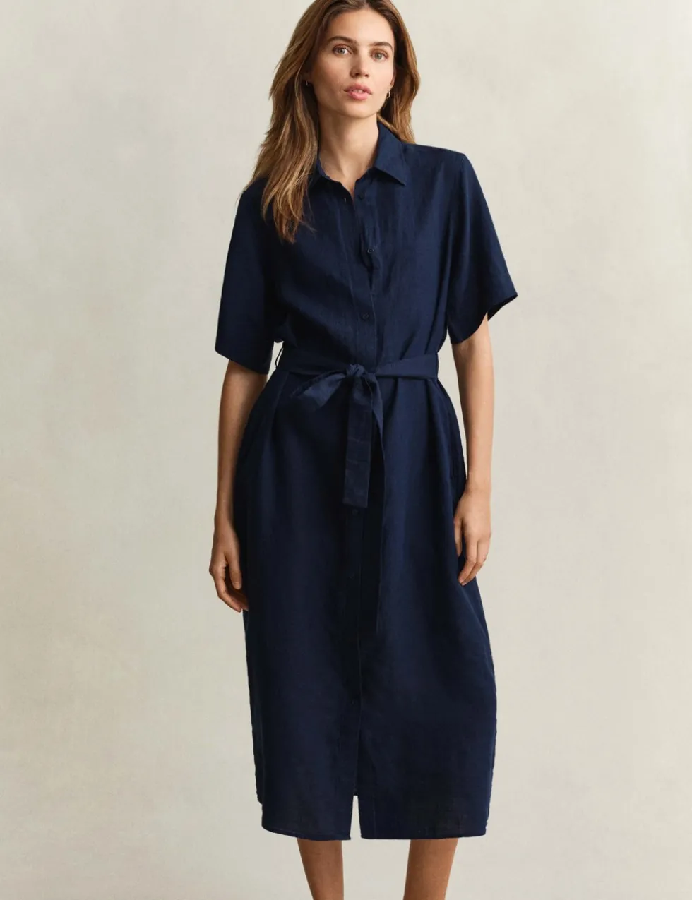Pure Linen Button Through Midi Shirt Dress