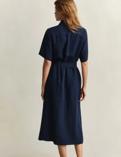 Pure Linen Button Through Midi Shirt Dress