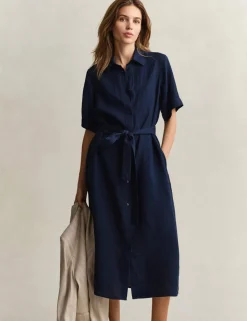 Pure Linen Button Through Midi Shirt Dress