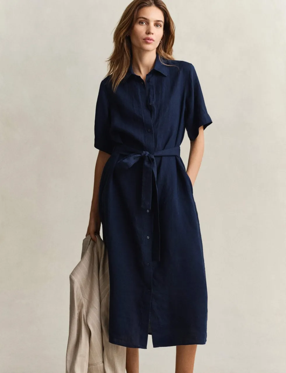 Pure Linen Button Through Midi Shirt Dress