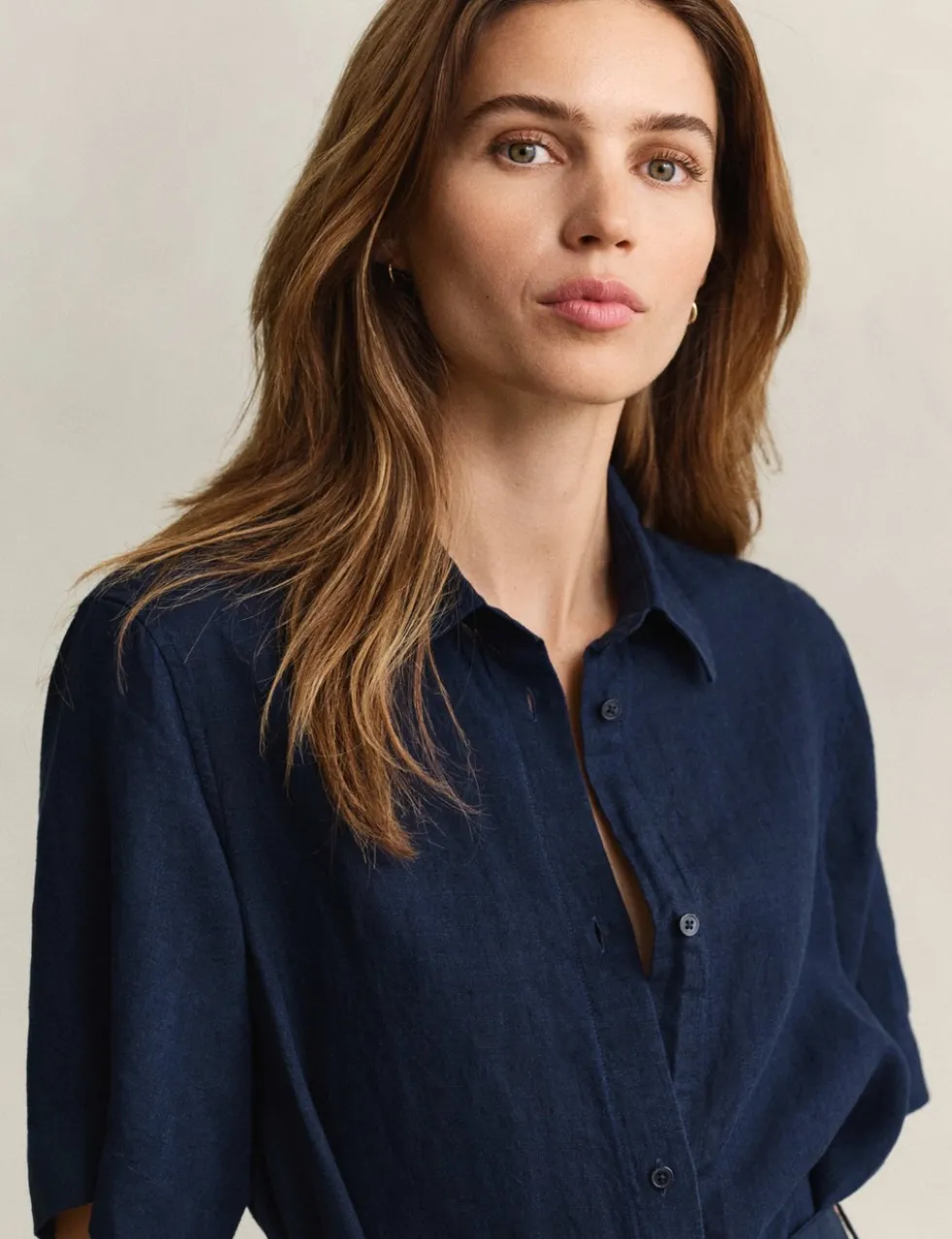 Pure Linen Button Through Midi Shirt Dress