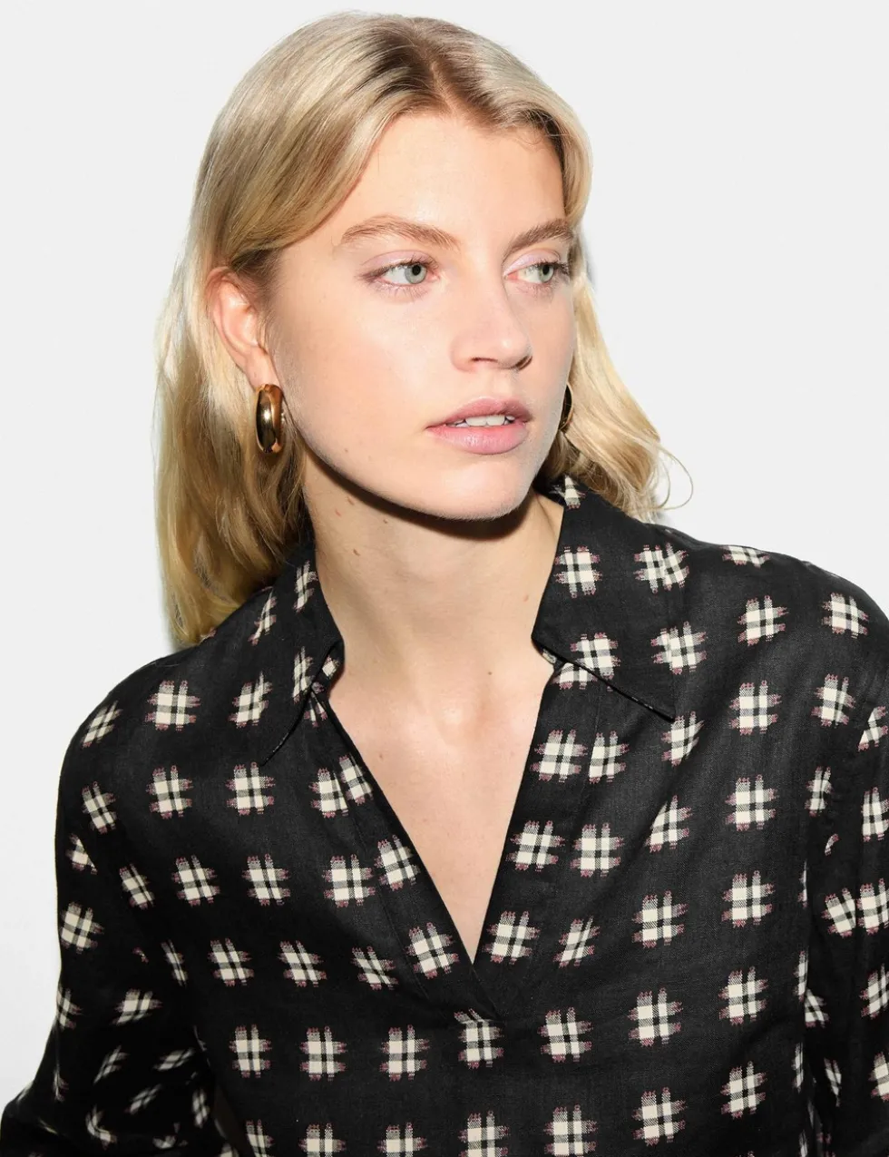 Pure Linen Checked Collared Tunic