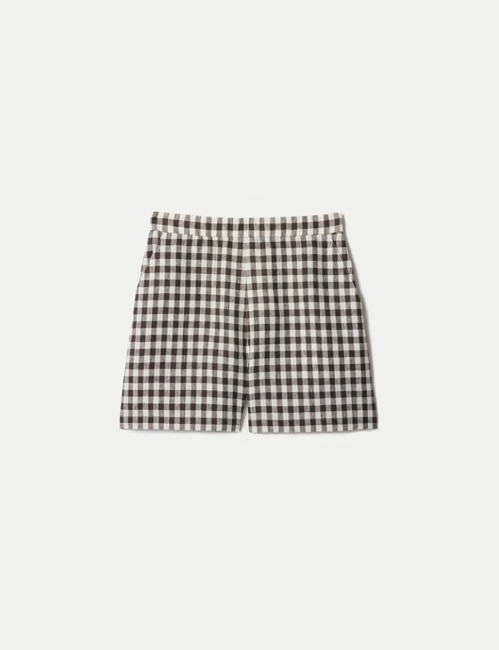 Pure Linen Checked High Waisted Shorts