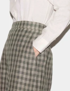 Pure Linen Checked High Waisted Shorts