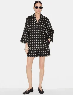 Pure Linen Checked High Waisted Shorts