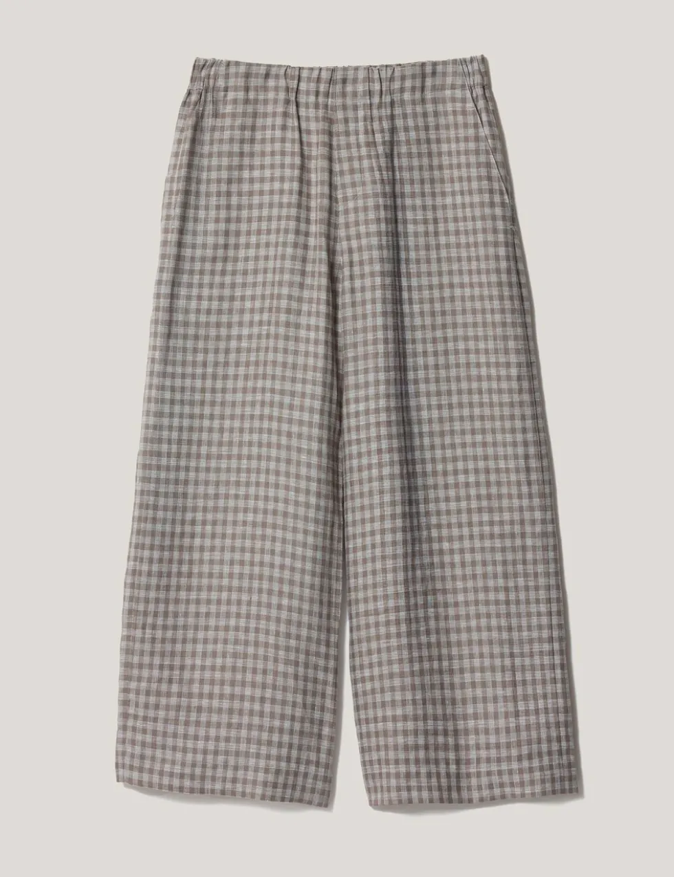 Pure Linen Checked Wide Leg Trousers