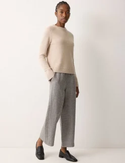 Pure Linen Checked Wide Leg Trousers