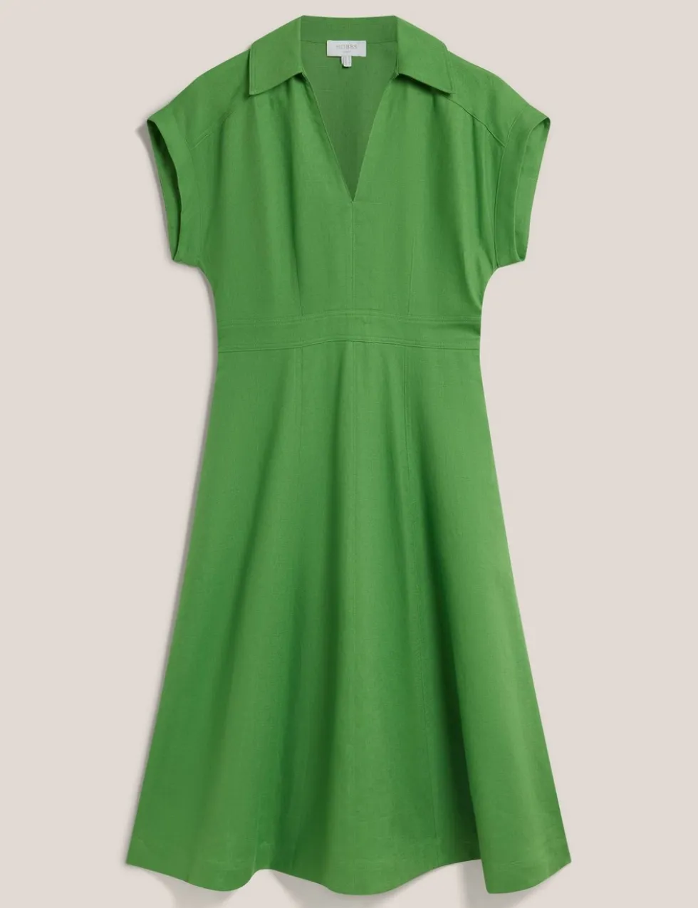 Pure Linen Collared Midi Waisted Dress