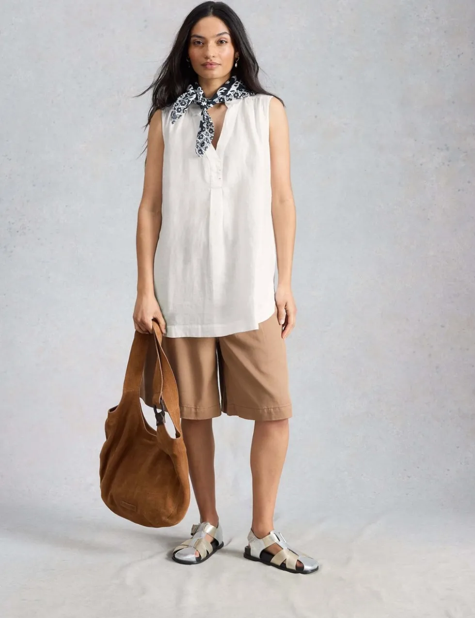 Pure Linen Collared Sleeveless Tunic